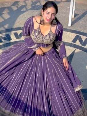 Faux Georgette Sequence Work Embroidered Lehenga Choli