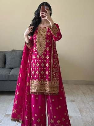 Faux Georgette Top Palazzo Dupatta With Sequence Work