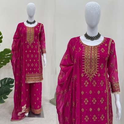 Faux Georgette Top Palazzo Dupatta With Sequence Work