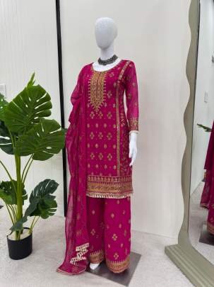 Faux Georgette Top Palazzo Dupatta With Sequence Work