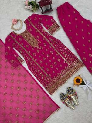 Faux Georgette Top Palazzo Dupatta With Sequence Work
