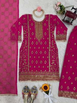 Faux Georgette Top Palazzo Dupatta With Sequence Work