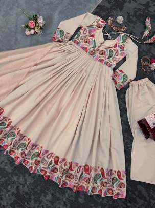 Festival Wear Readymade Silk Gown With Thread And Sequince Work