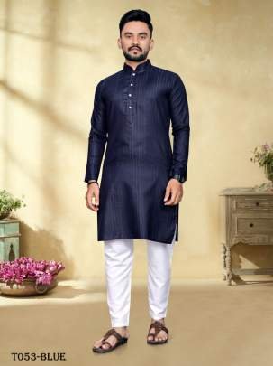 Festivals Special Cotton Fabric Blue Kurta With Pajama