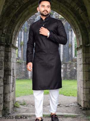 Black Cotton Kurta With Pajama Set For Men