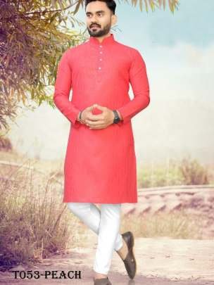 Mens Cotton Peach Kurta Pajama Set