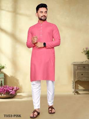 Festivals Special Cotton Fabric Pink Kurta With Pajama