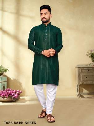 Festivals Special Cotton Fabric Dark Green Kurta With Pajama