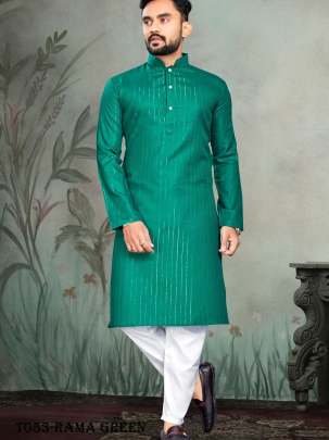 Cotton Fabric Rama Green Kurta With Pajama