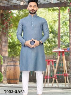 Mens Grey Cotton Kurta With Pajama Set 