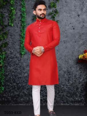 Fancy Cotton Red Mens Kurta With Pajama Set