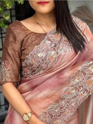 Festive Wear Brown Cotton Silk Saree