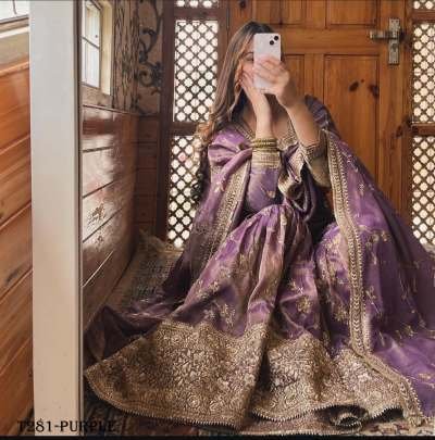 Festive Wear Collection Ready To Wear  Purple Chinon Silk Sharara Suit