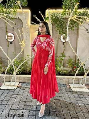 Festive Wear Red Chiffon Suit Set For Women