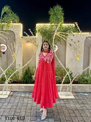 Festive Wear Red Chiffon Suit Set For Women