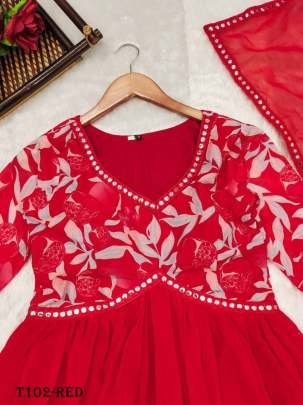 Festive Wear Red Chiffon Suit Set For Women