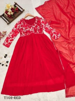 Festive Wear Red Chiffon Suit Set For Women