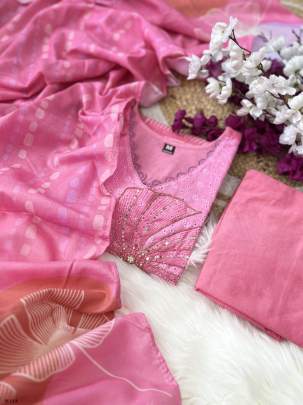 Premium Pink Heavy Suit Set With Embroidery Work