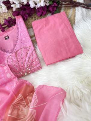 Premium Pink Heavy Suit Set With Embroidery Work