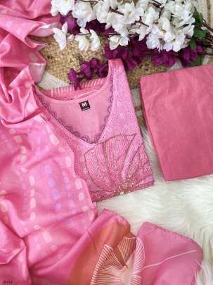 Premium Pink Heavy Suit Set With Embroidery Work