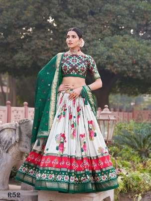 Floral And Patola Print Tussar Silk Lehenga Choli