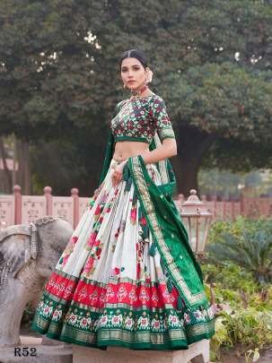 Floral And Patola Print Tussar Silk Lehenga Choli