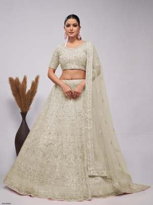 Floral Embroidery White  Soft Net Lehenga  Choli