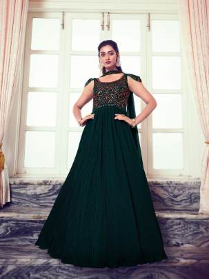 Flory Vol 41 Exclusive Green Embroidered Stitched Long Gown-4975