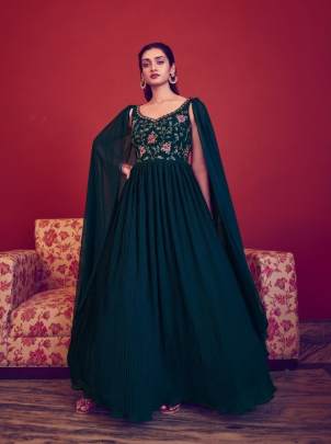 Flory Vol 41 Exclusive Teal Blue Embroidered Stitched Long Gown-4973