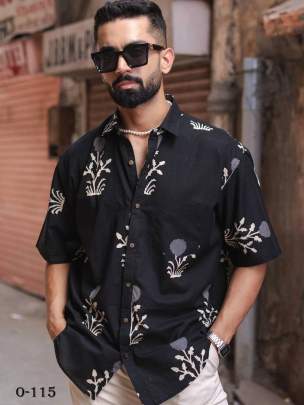 Flower Design Oversized Black Cotton shirt