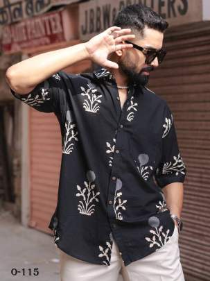 Flower Design Oversized Black Cotton shirt