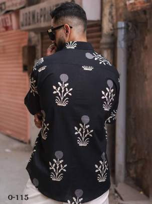 Flower Design Oversized Black Cotton shirt