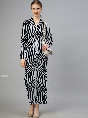 Formal Wear Imported Magic Cotton Blue Zebra Pattern Co ord Set 