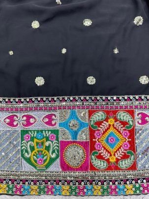 Foux Georgette Thread With Sequence Work Black Navratri Lehenga