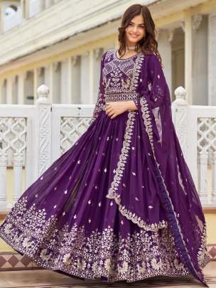 Fox Georgette Purple Lehenga Choli With Dupatta