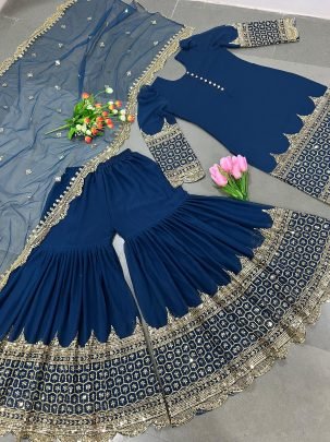 full stitched georgette embroidered sharara suits