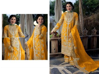 fully stitched faux georgette and heavy embroidery sequence work top bottom and dupatta set