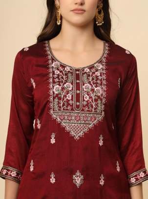 Fully Stitched Maroon Kurti Pant With Dupatta