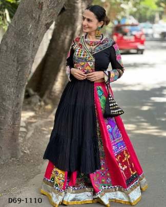 Fully Stitched Muslin Cotton Black Lehenga Choli with Mirror Work