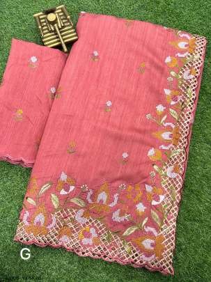 Gajri Color Visca Slub Silk Embroidered Saree