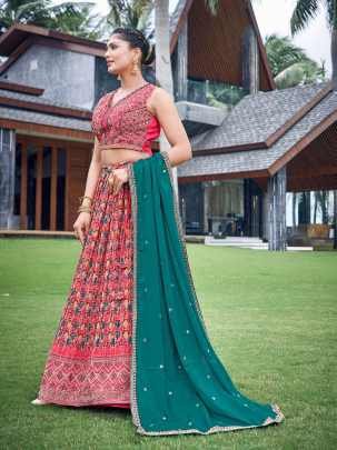 Gajri Rama Digital Printed  Geometric Lehenga Choli