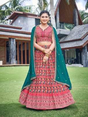 Gajri Rama Digital Printed  Geometric Lehenga Choli