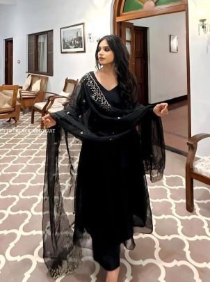 Garba Special Georgette Black Dress With Dupatta