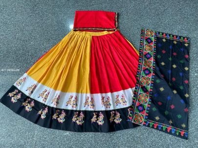 Garba Special Yellow and Black Digital Printed Crepe Semi Stitched Lehenga Choli