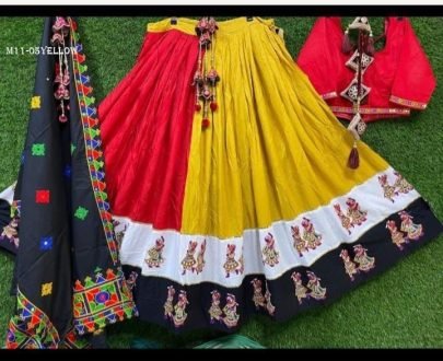 Garba Special Yellow and Black Digital Printed Crepe Semi Stitched Lehenga Choli