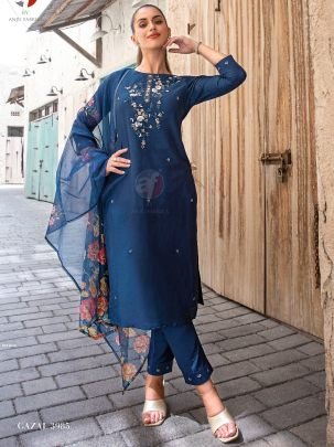 Gazal Vol 5  Blue Fancy Kurti With Bottom Dupatta