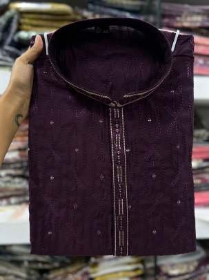 Gents Wine Wedding Wear Silk Kurta With Cotton Pajama