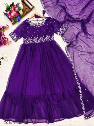 Georgette Anarkali Purple Gown With Jari Embroidery Work