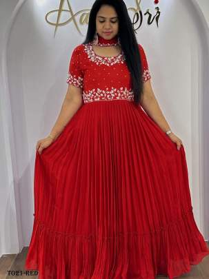 Georgette Anarkali Red Gown With  Jari Embroidery work 