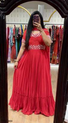 Georgette Anarkali Red Gown With  Jari Embroidery work